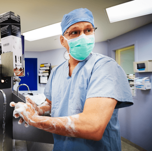 Whiting scrubbing in surgery.   (Credit: Allegheny Health Network)